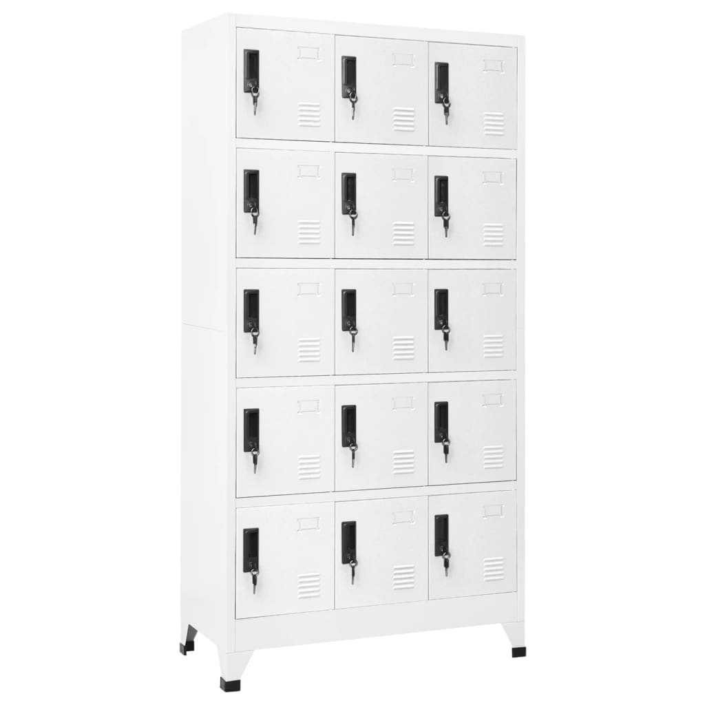 Armoire Casier Industriel en Acier Blanc-Avec 15 casiers-1-La-Fabrique-Industrielle
