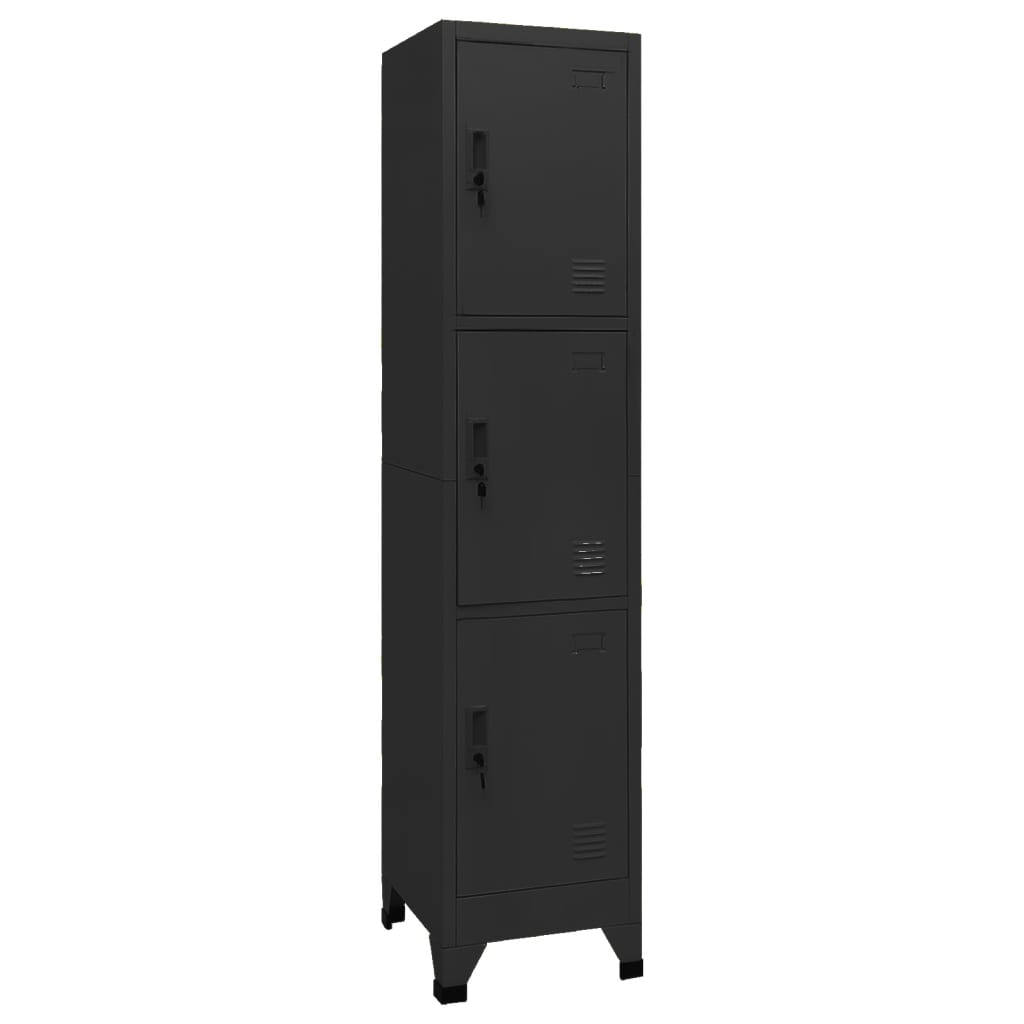 Armoire Industrielle en Métal Noir-Avec 3 casiers-1-La-Fabrique-Industrielle