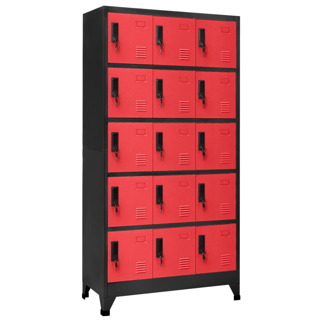 Armoire Métallique Rouge Style Industriel-Avec 15 casiers-1-La-Fabrique-Industrielle
