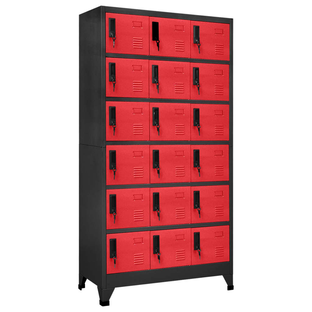Armoire Métallique Rouge Style Industriel-Avec 18 casiers-1-La-Fabrique-Industrielle