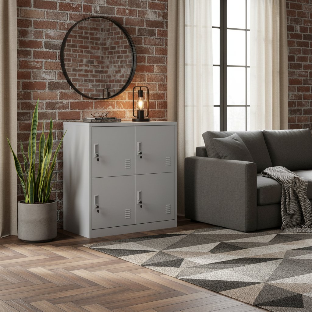 Armoire Métallique 4 Portes en Acier Gris Clair