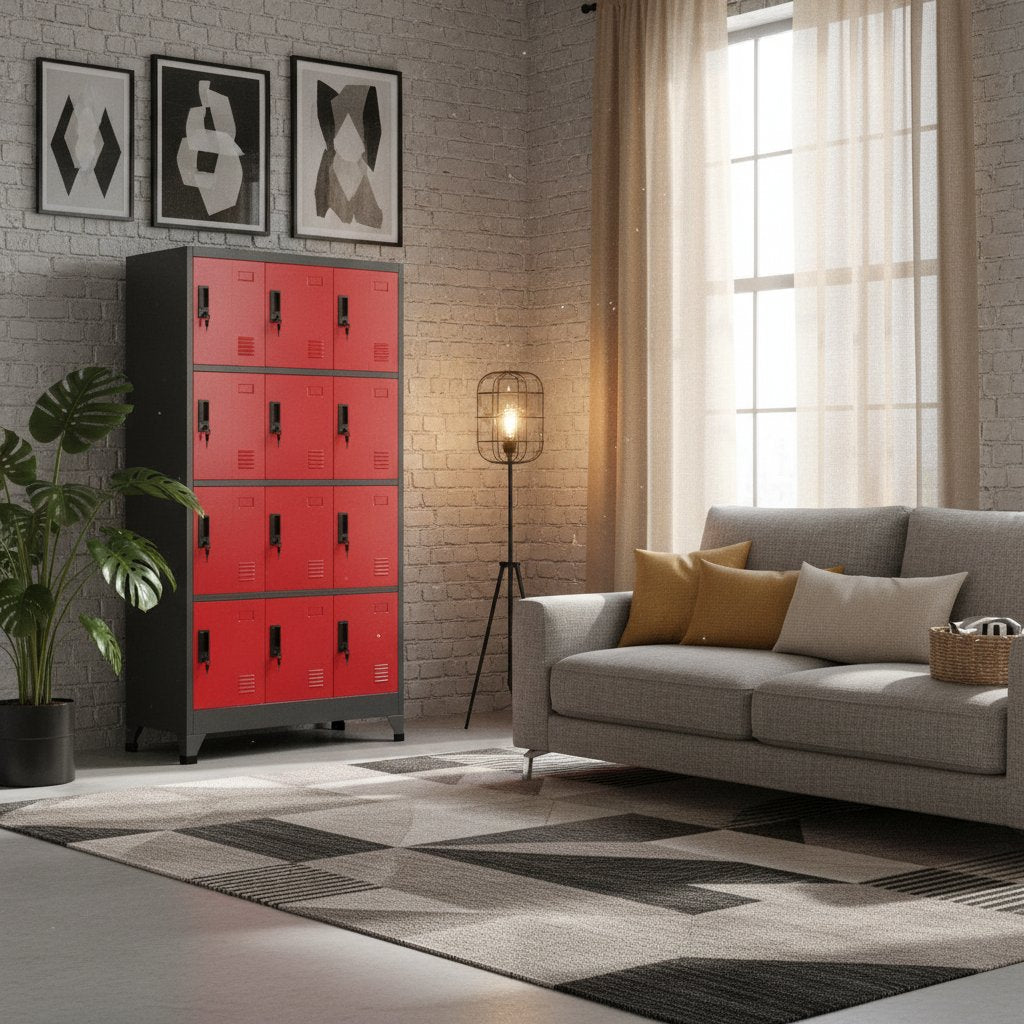 Armoire Métallique Rouge Style Industriel