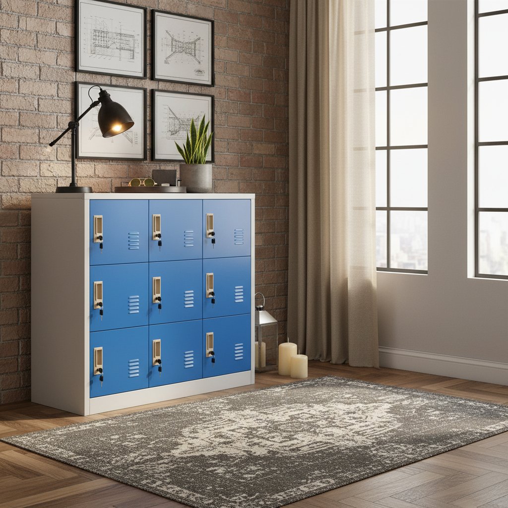 Armoire en Métal Bleu au Style Industriel
