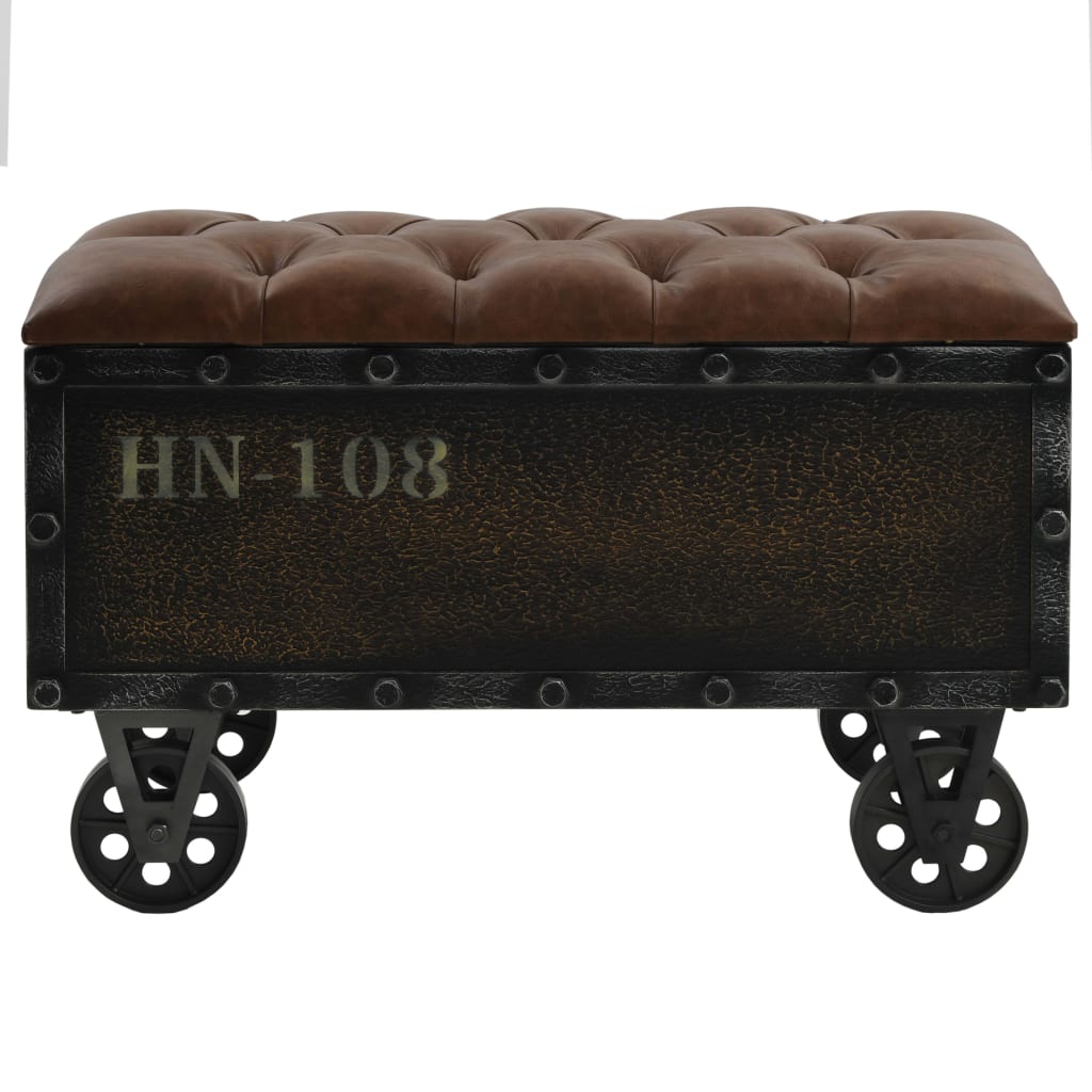 Banc Coffre Industriel en Bois Massif et Similicuir-La-Fabrique-Industrielle