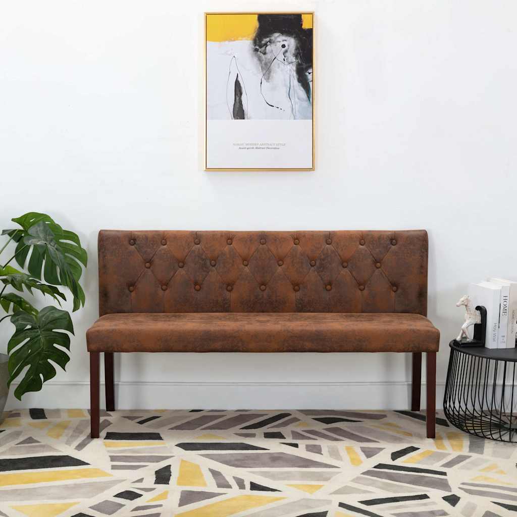 Banc Industriel en Similicuir avec Dossier-Marron-148.5 cm-La-Fabrique-Industrielle