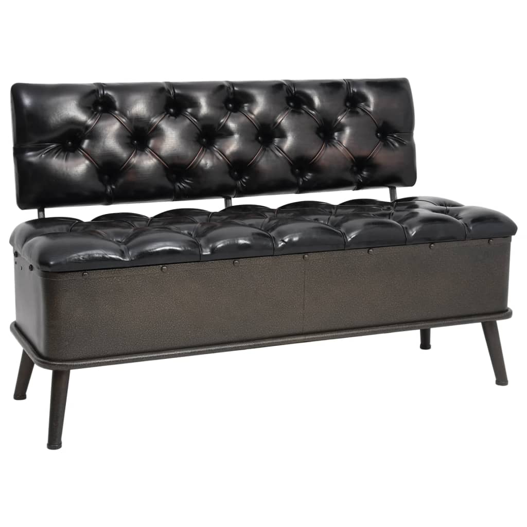 Banc Style Industriel avec Rangement et Similicuir-Noir-110 x 52 x 75 cm-La-Fabrique-Industrielle