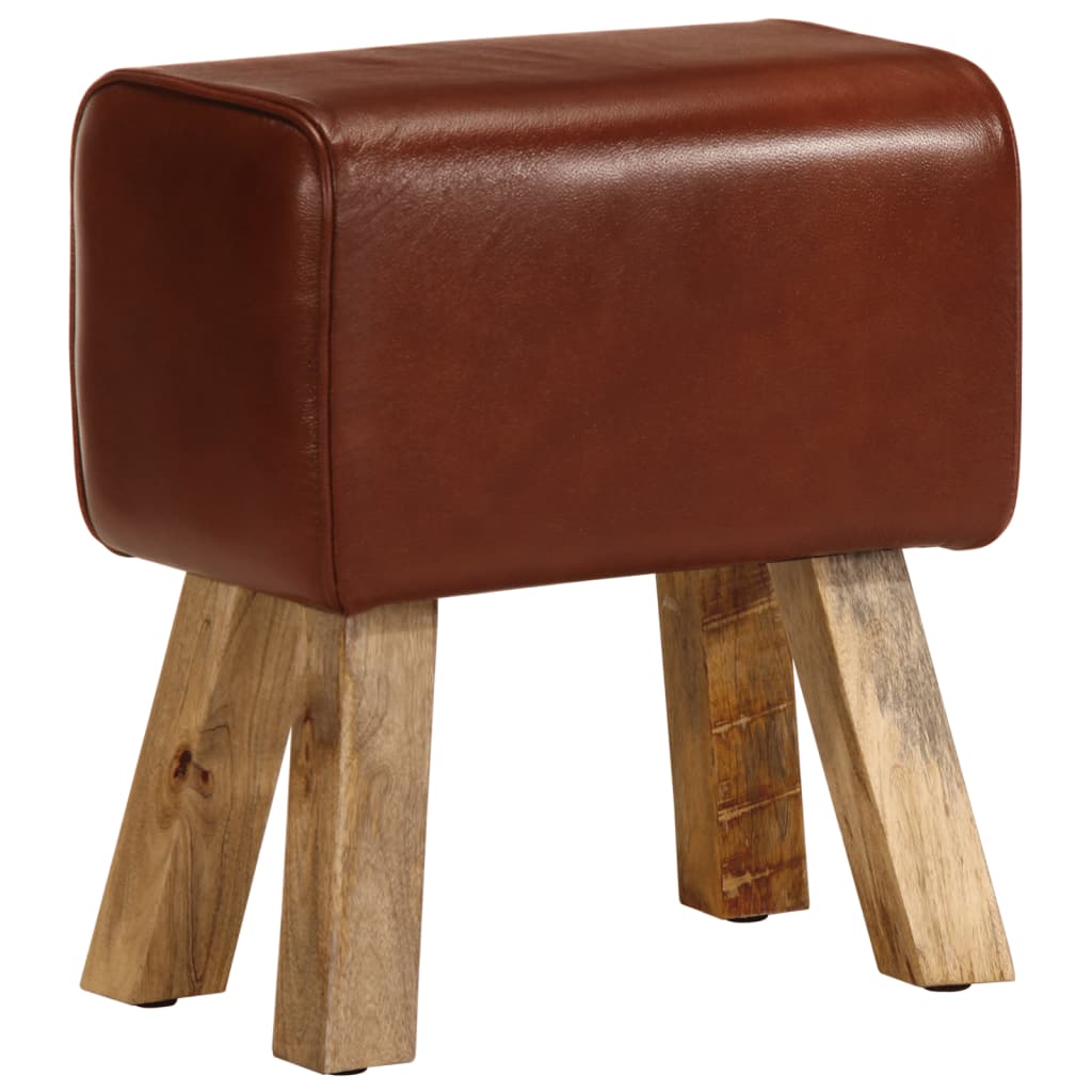 Banc en Cuir véritable et Bois de Manguier-Marron-avec 4 pieds-38 cm-La-Fabrique-Industrielle