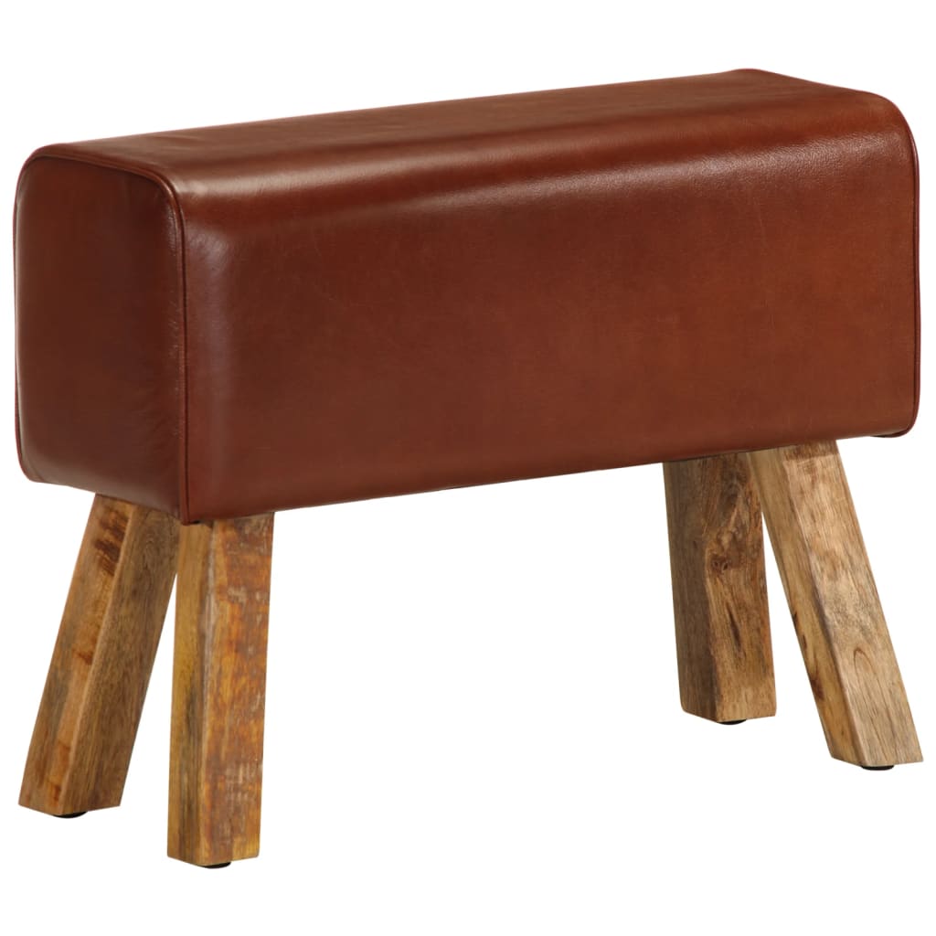 Banc en Cuir véritable et Bois de Manguier-Marron-avec 4 pieds-58 cm-La-Fabrique-Industrielle