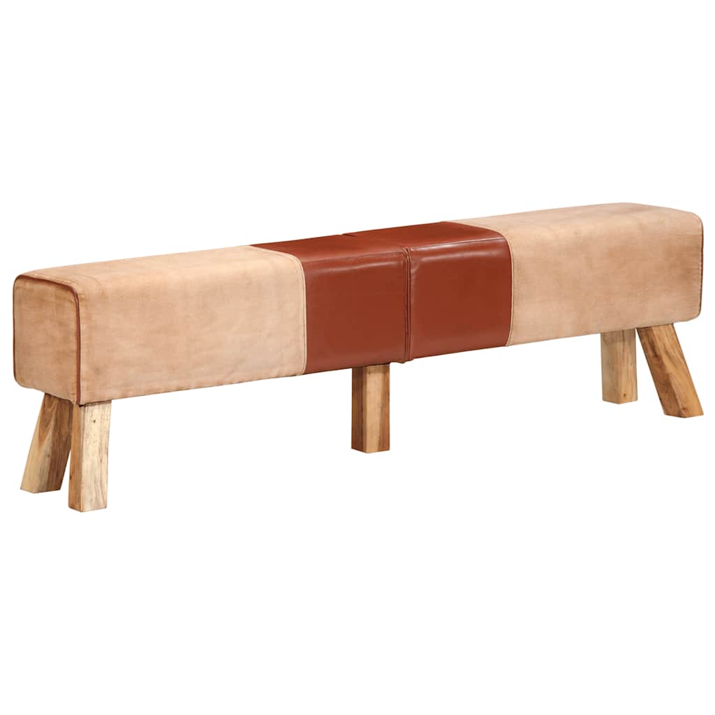 Banc en Cuir véritable et Bois de Manguier-Marron clair-with 5 legs-160 cm-La-Fabrique-Industrielle