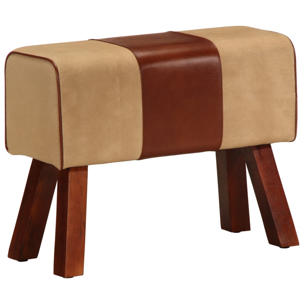 Banc en Cuir véritable et Bois de Manguier-Marron et blanc-avec 4 pieds-58 cm-La-Fabrique-Industrielle