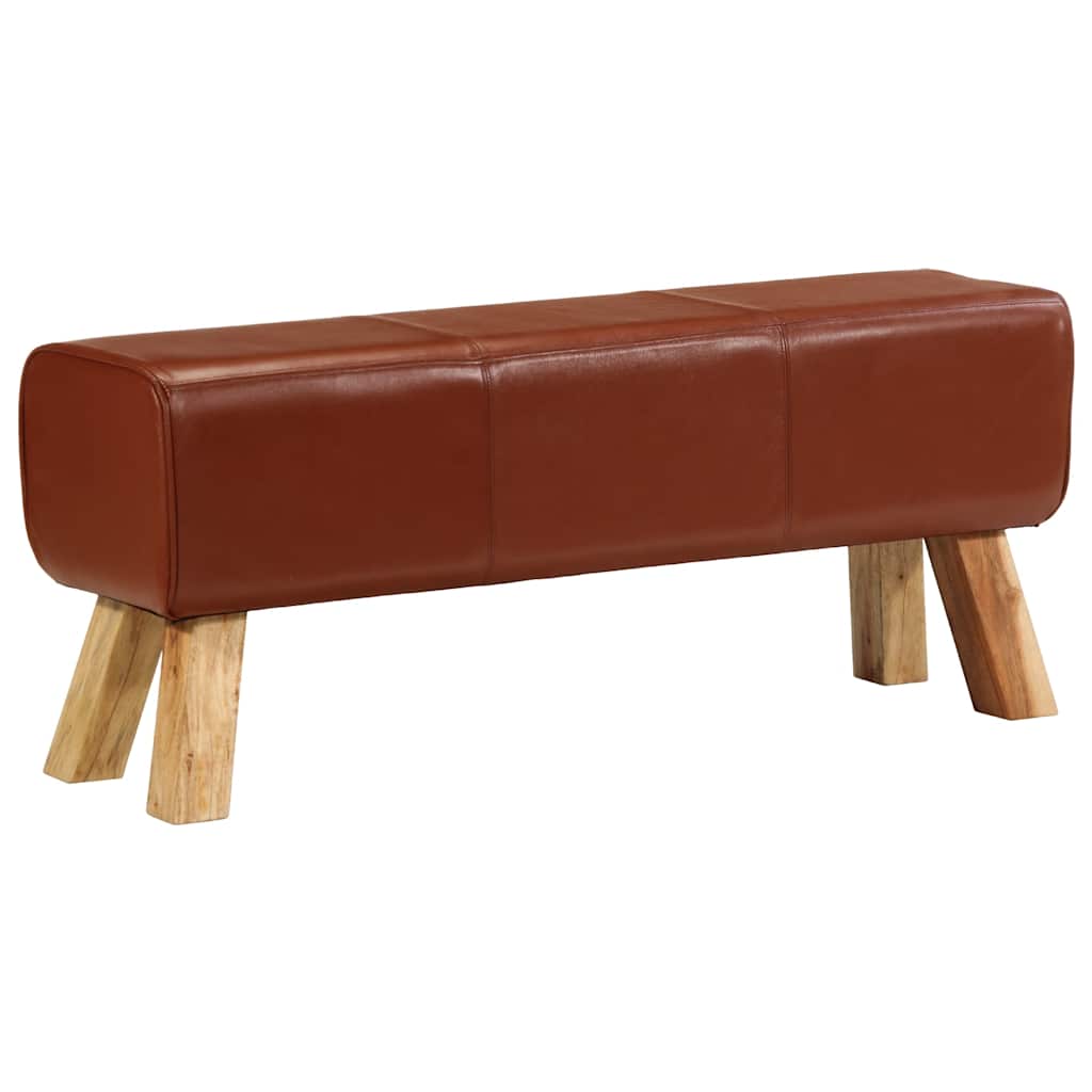 Banc en Cuir véritable et Bois de Manguier-Marron foncé-avec 4 pieds-110 cm-La-Fabrique-Industrielle