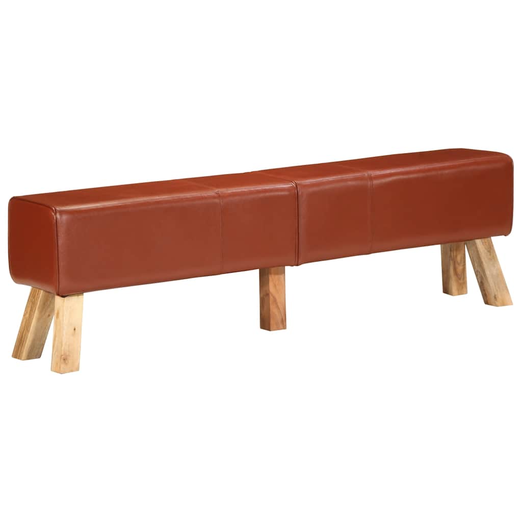Banc en Cuir véritable et Bois de Manguier-Marron foncé-with 5 legs-160 cm-La-Fabrique-Industrielle
