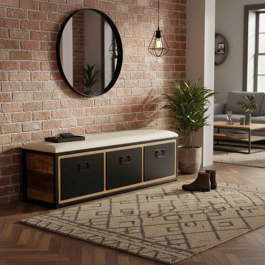 Banc Chaussures Industriel en Bois de Manguier