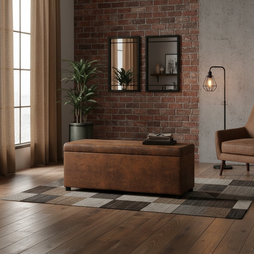 Banc avec Coffre de Rangement Industriel en Similicuir