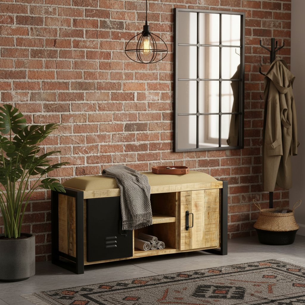 Banc de Rangement Industriel en Bois de Manguier