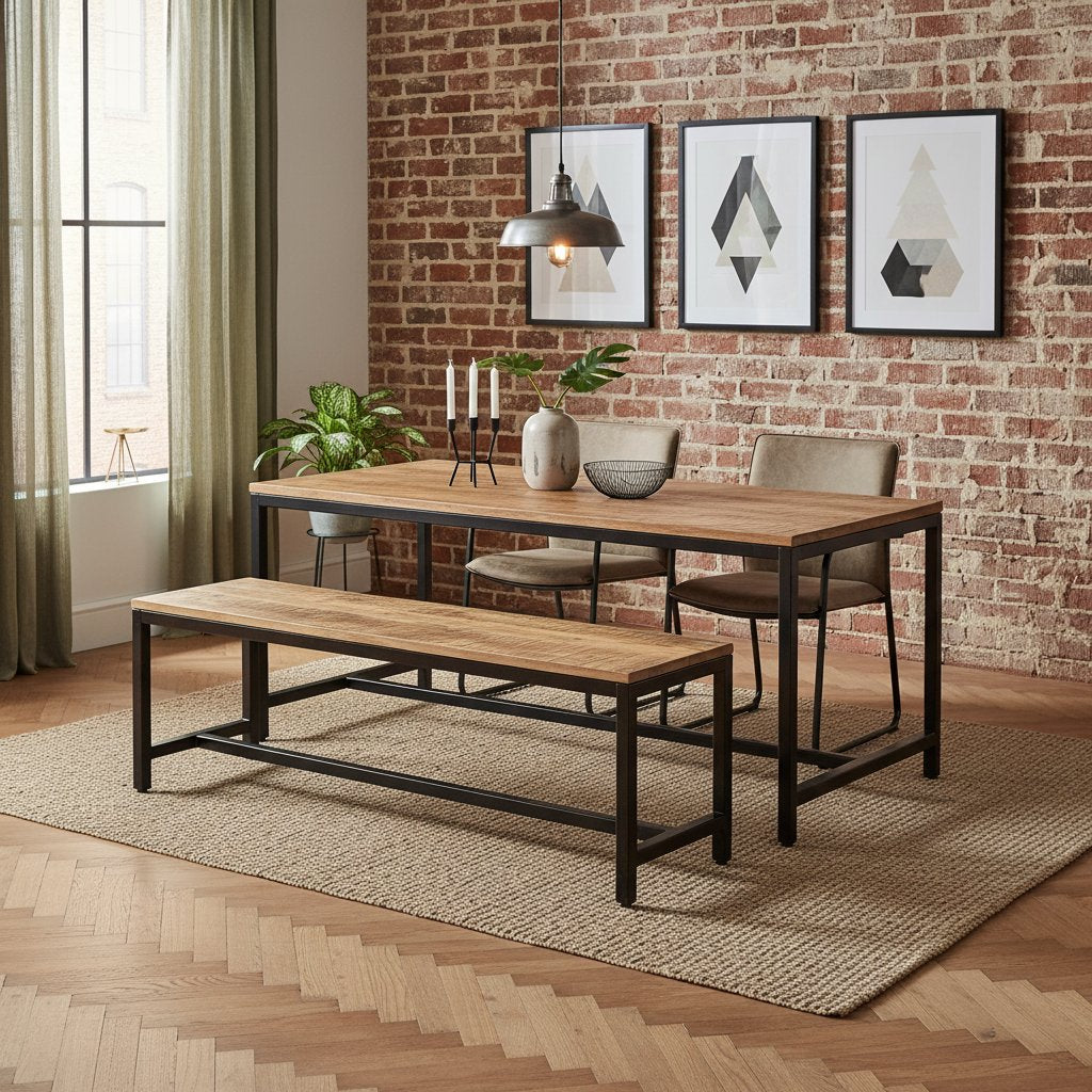 Banc en Bois de Manguier et Métal Industriel