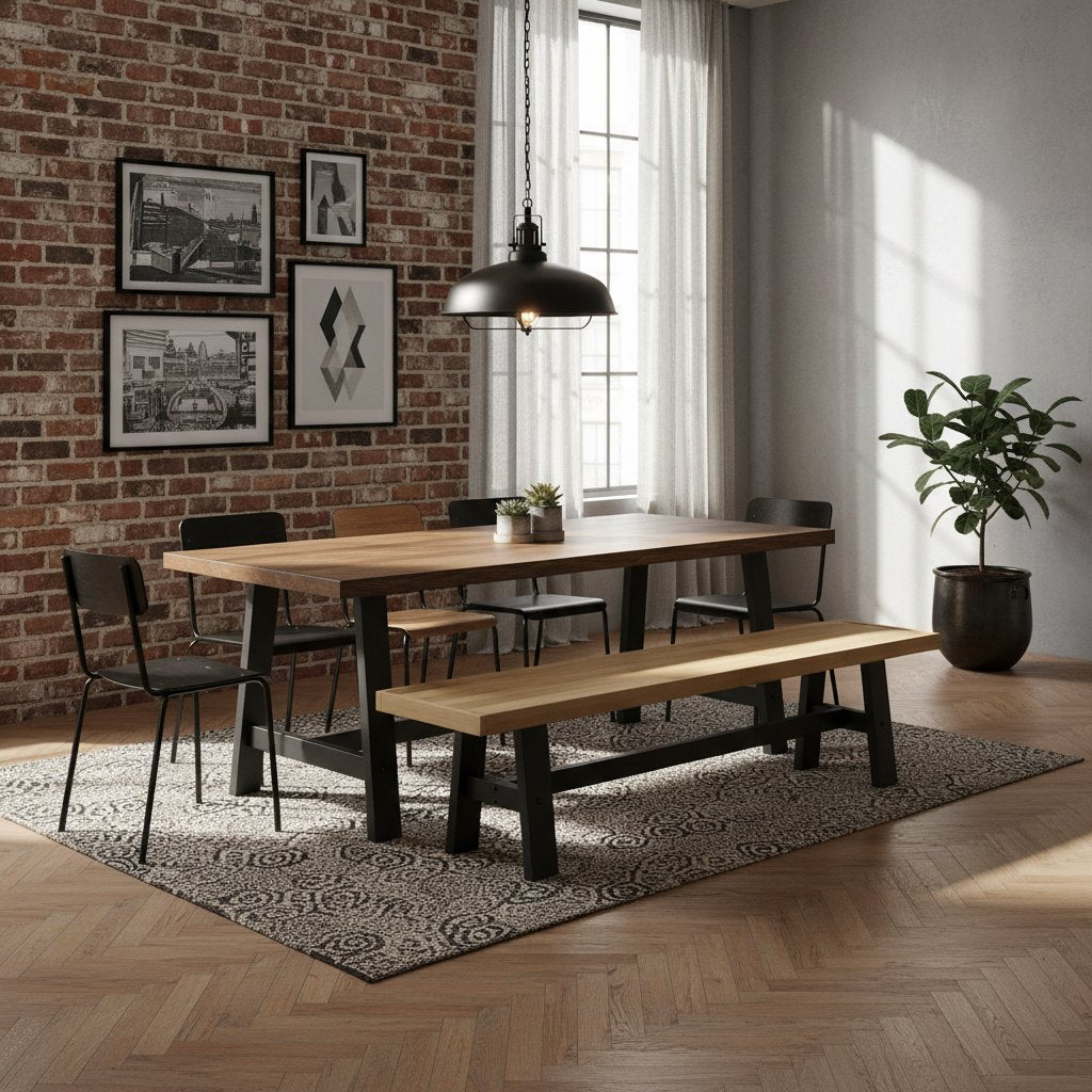 Banc en Bois et Style Industriel pour Salle à Manger