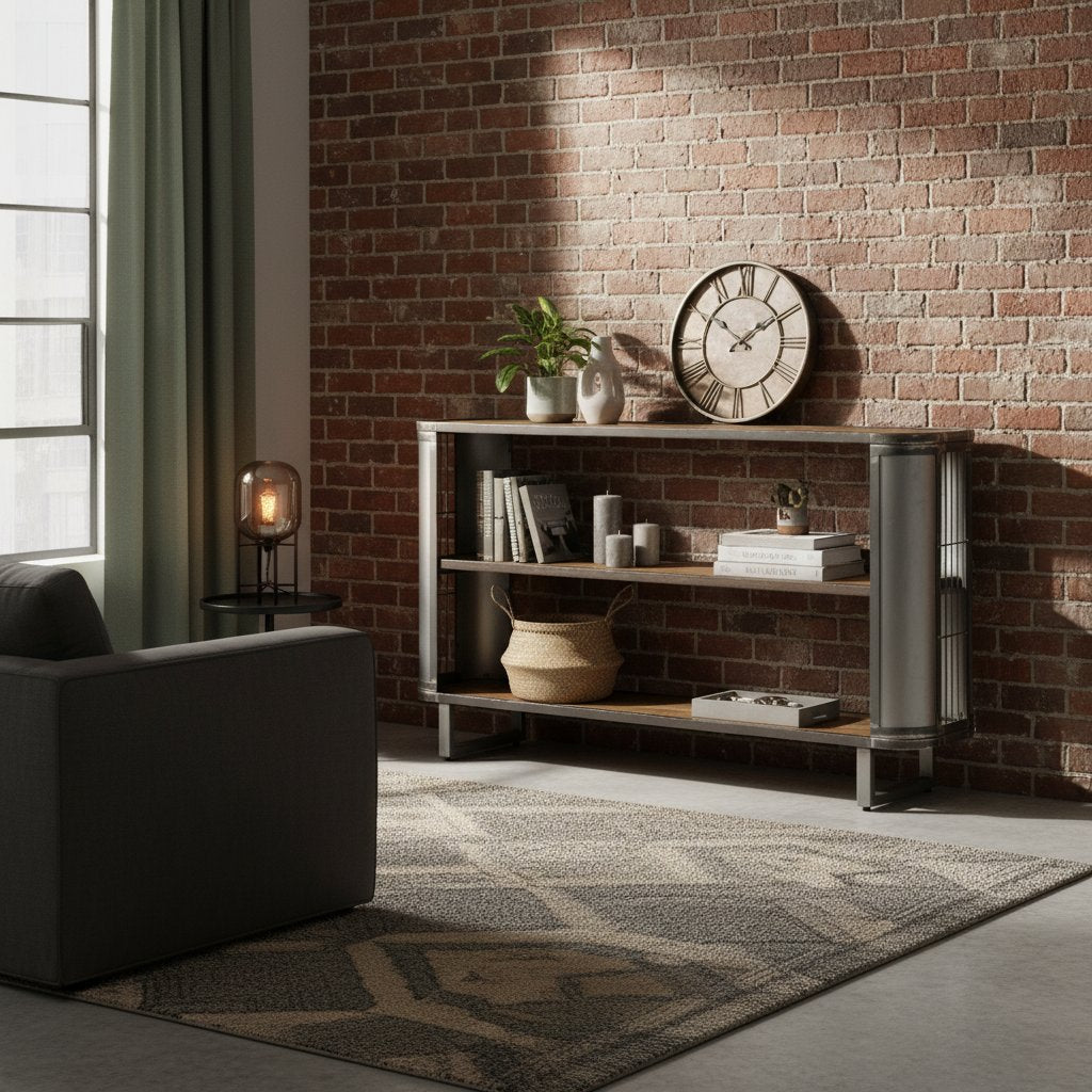 Bibliothèque Industrielle en Bois et Acier Vintage