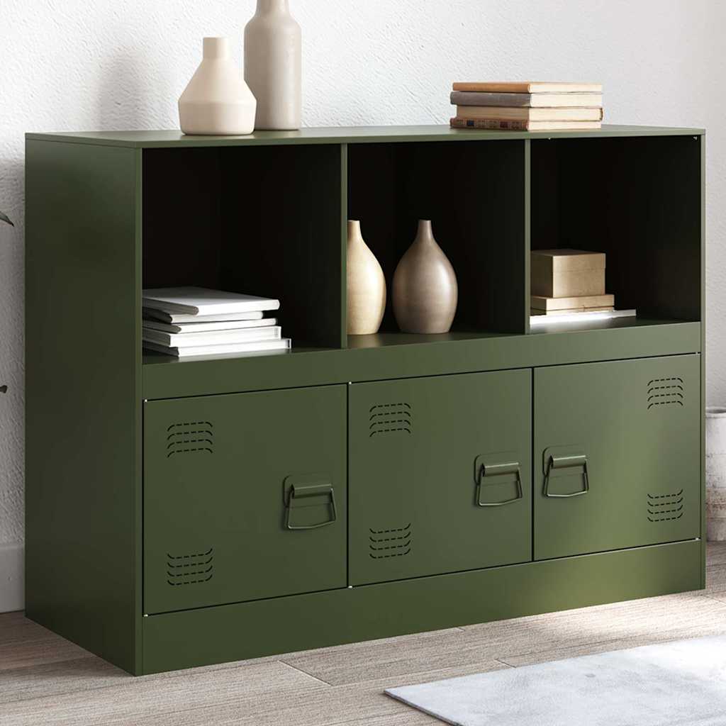 Buffet Industriel en Acier Véritable-Vert olive-1-La-Fabrique-Industrielle
