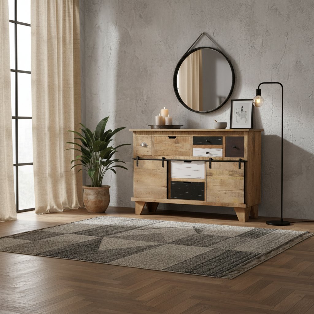 Buffet Élégant en Bois de Manguier et Métal