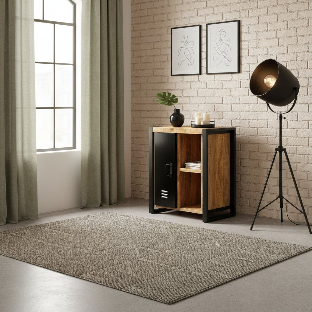 Buffet Indus en Bois Clair et Noir