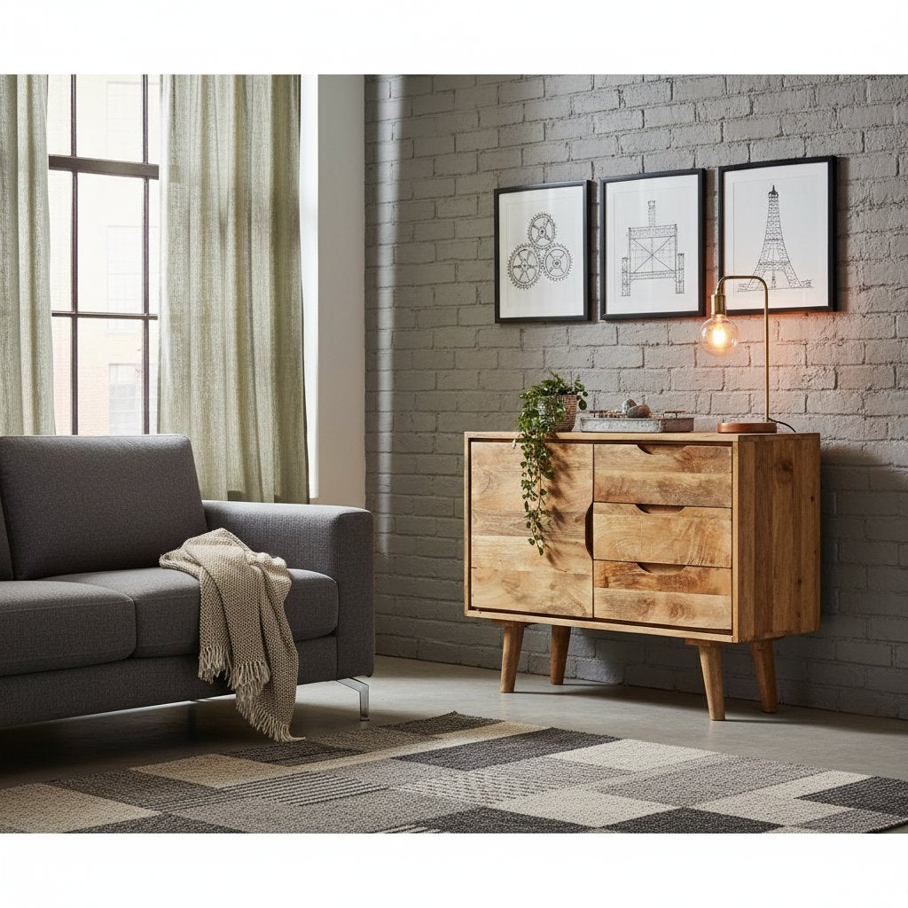 Buffet Indus en Bois de Manguier Style Scandinave