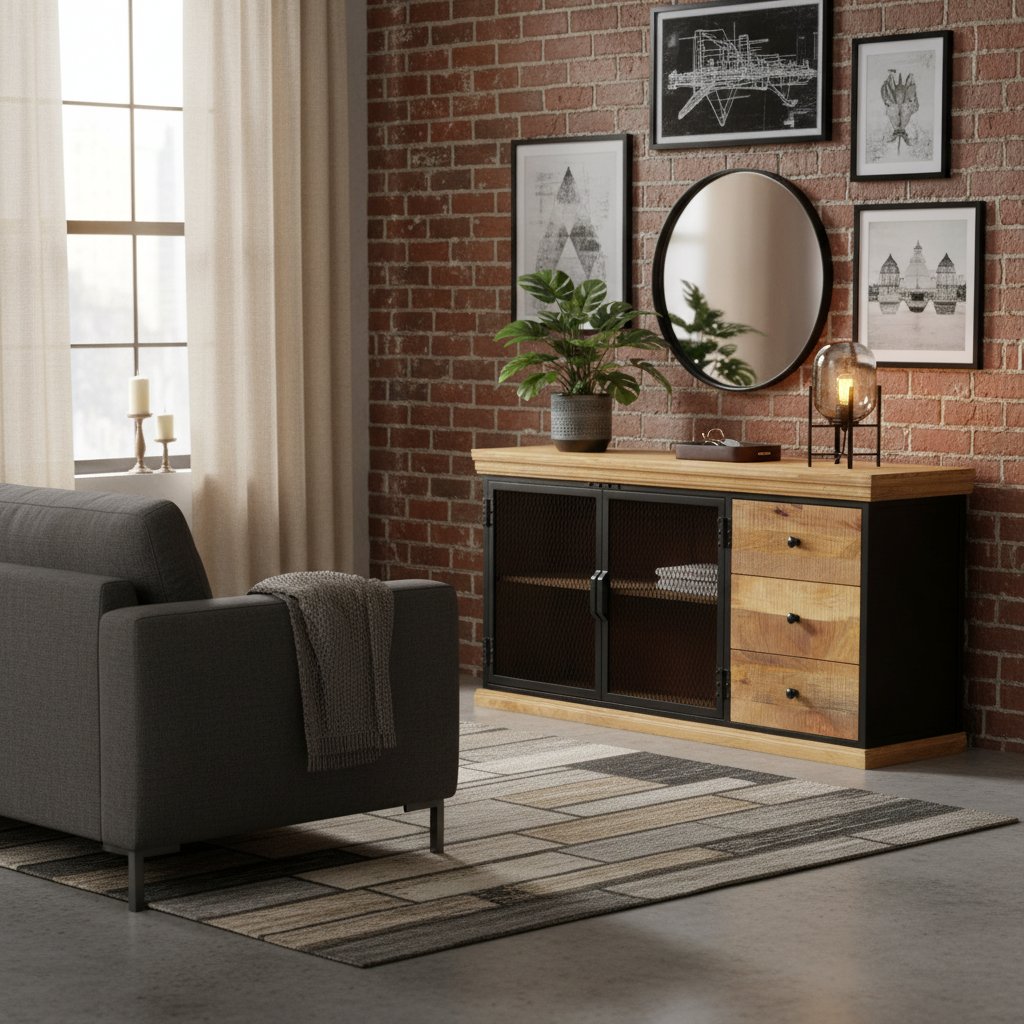 Buffet Industriel en Bois de Manguier et Acier