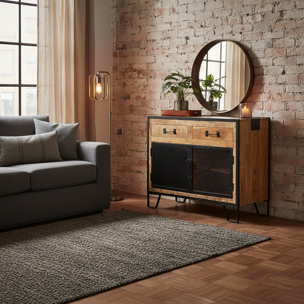 Buffet Industriel en Bois de Manguier et Fer