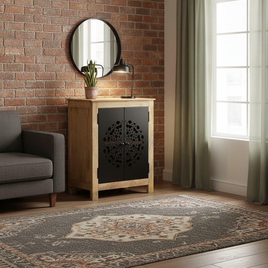 Buffet en Acier et Bois de Manguier Massif