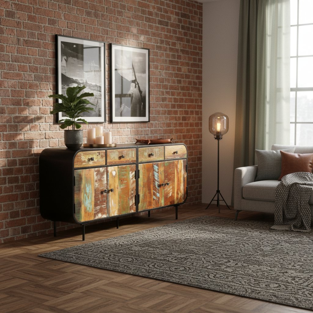 Buffet en Bois Massif et Métal pour Salon