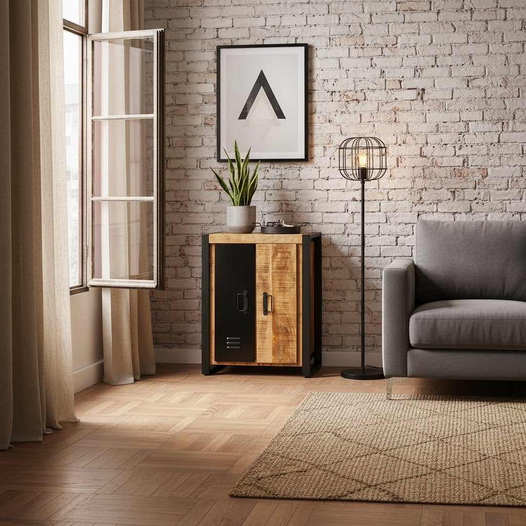 Buffet en Bois de Manguier et Fer Industriel