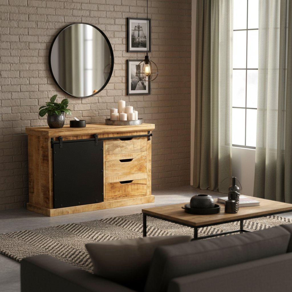 Buffet en Bois de Manguier et Métal Indus