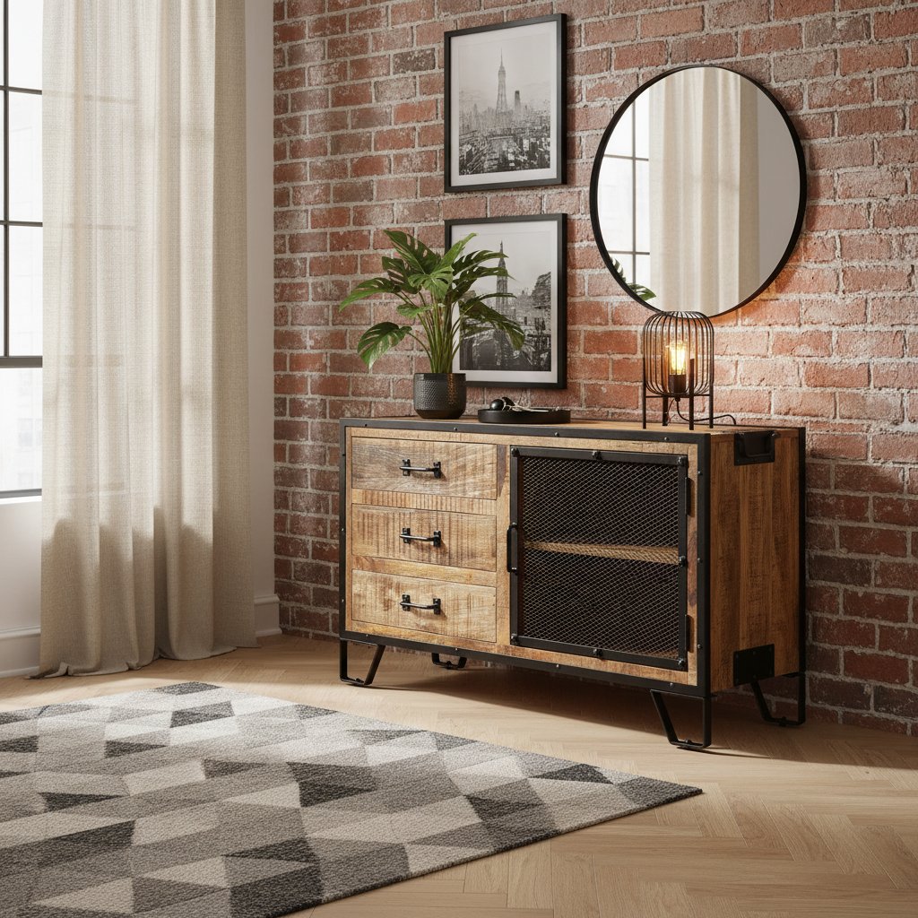 Buffet en Bois de Manguier et Métal Noir