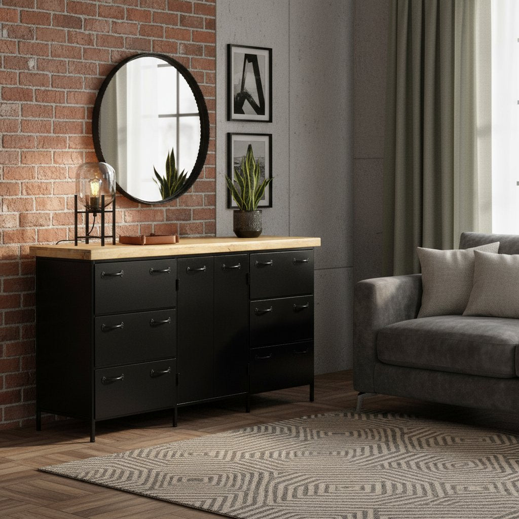 Buffet en Bois et Métal Noir Chic