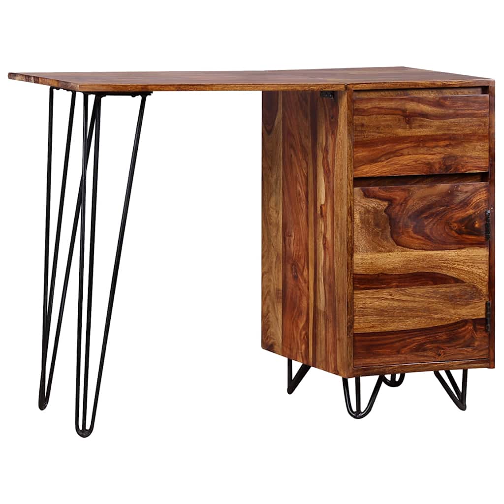 Bureau Élégant en Métal Noir et Bois Massif-La-Fabrique-Industrielle