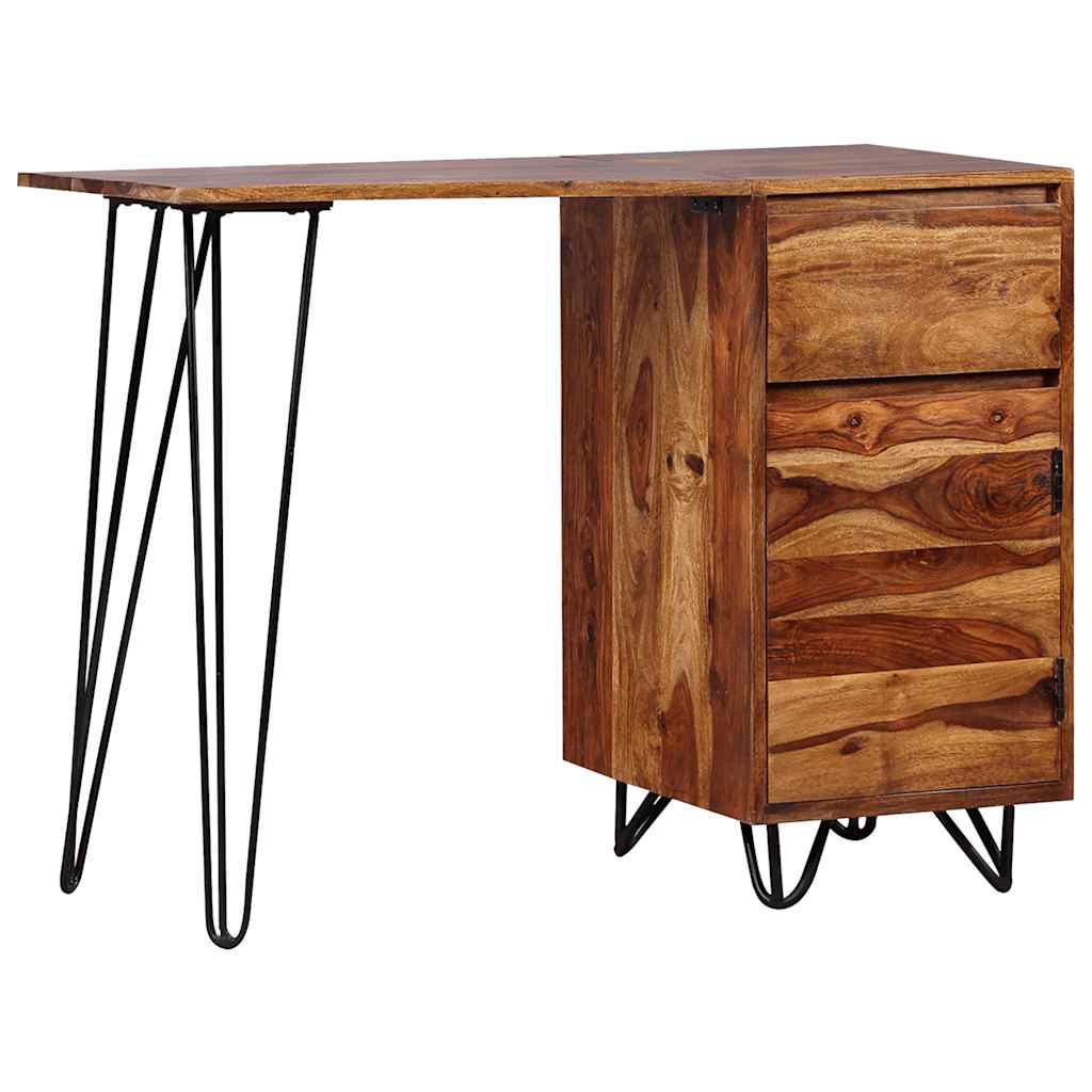 Bureau Élégant en Métal Noir et Bois Massif-La-Fabrique-Industrielle