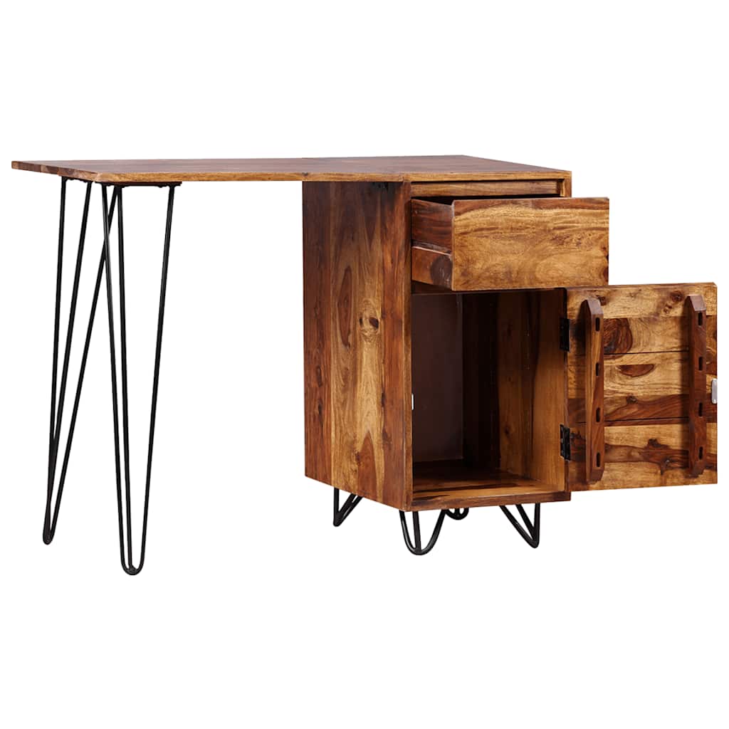 Bureau Élégant en Métal Noir et Bois Massif-La-Fabrique-Industrielle