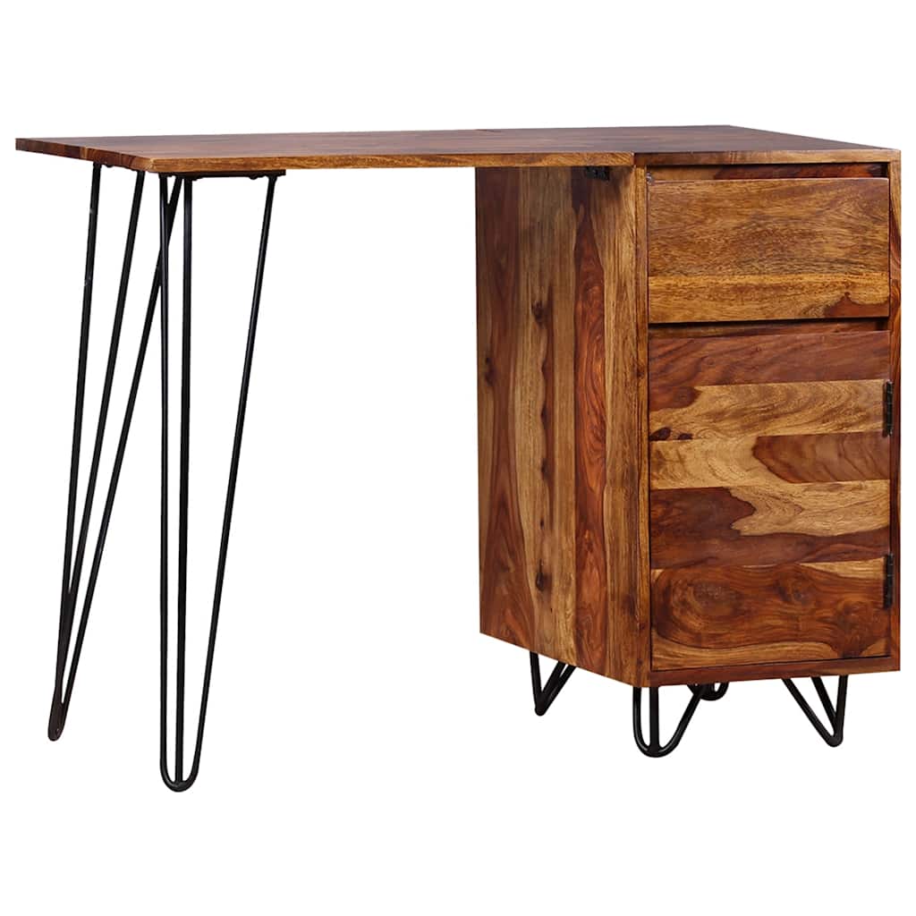 Bureau Élégant en Métal Noir et Bois Massif-La-Fabrique-Industrielle