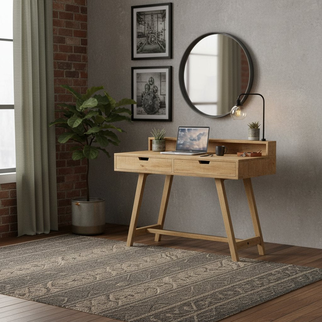 Bureau Industriel Style Tréteau en Bois de Manguier