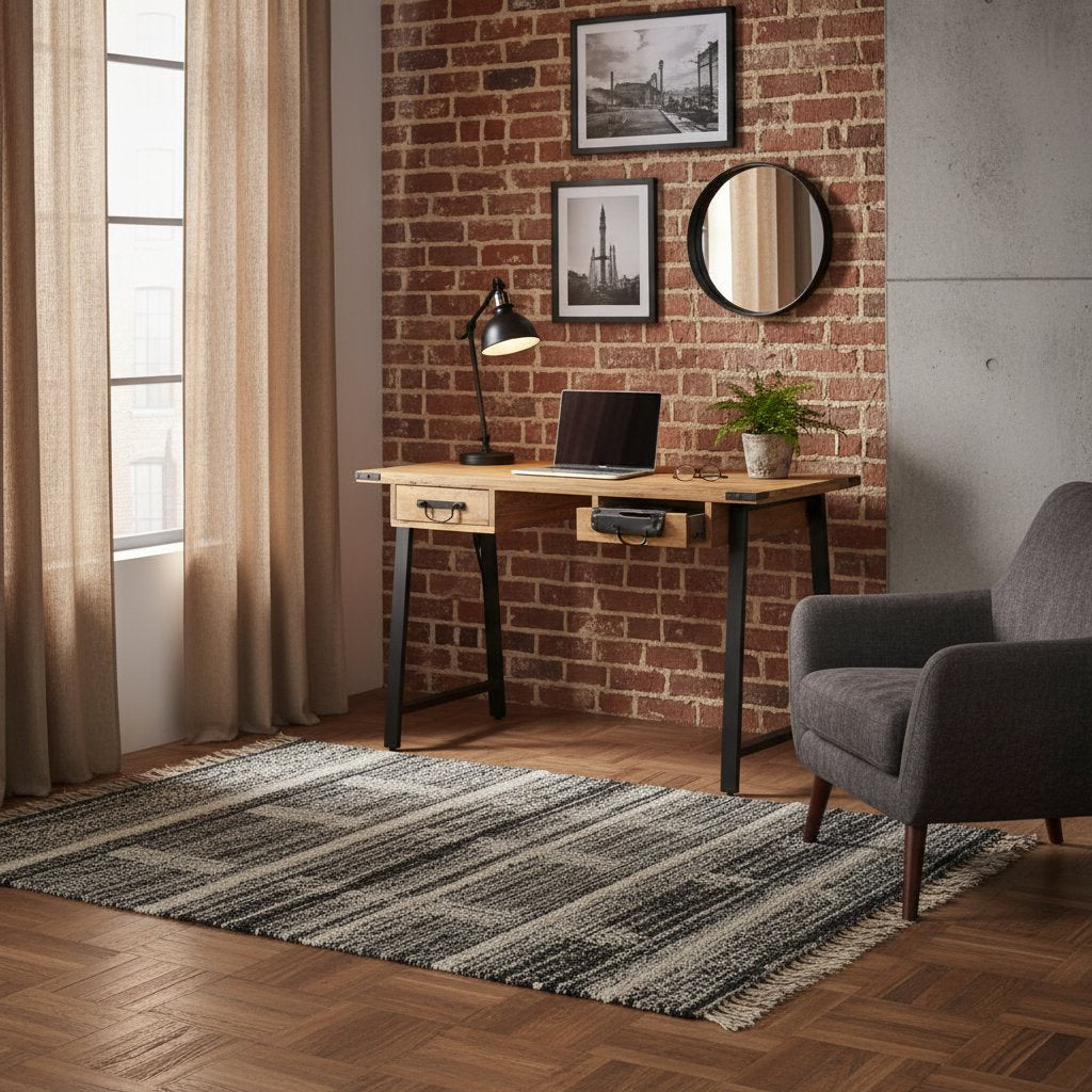 Bureau Type Industriel en Bois de Manguier et Fer