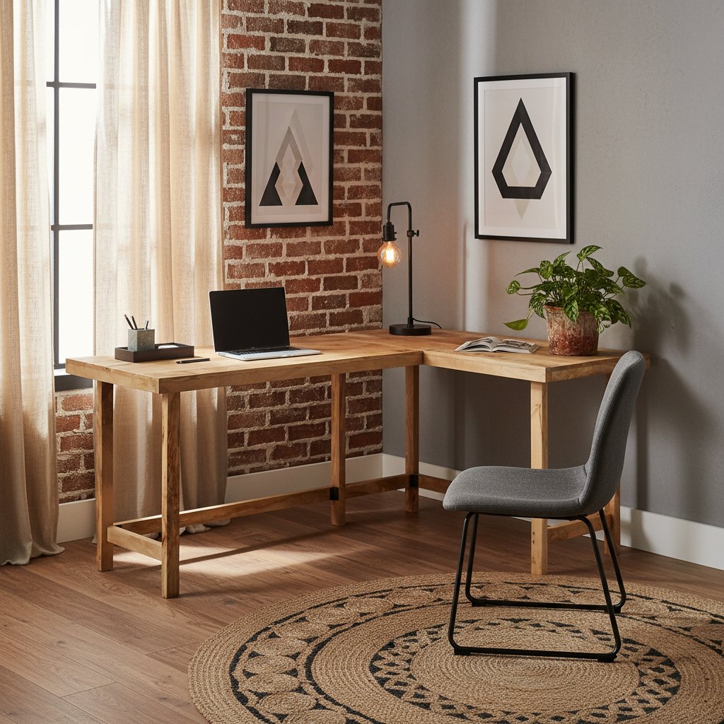 Bureau d'Angle en Bois Clair Industriel