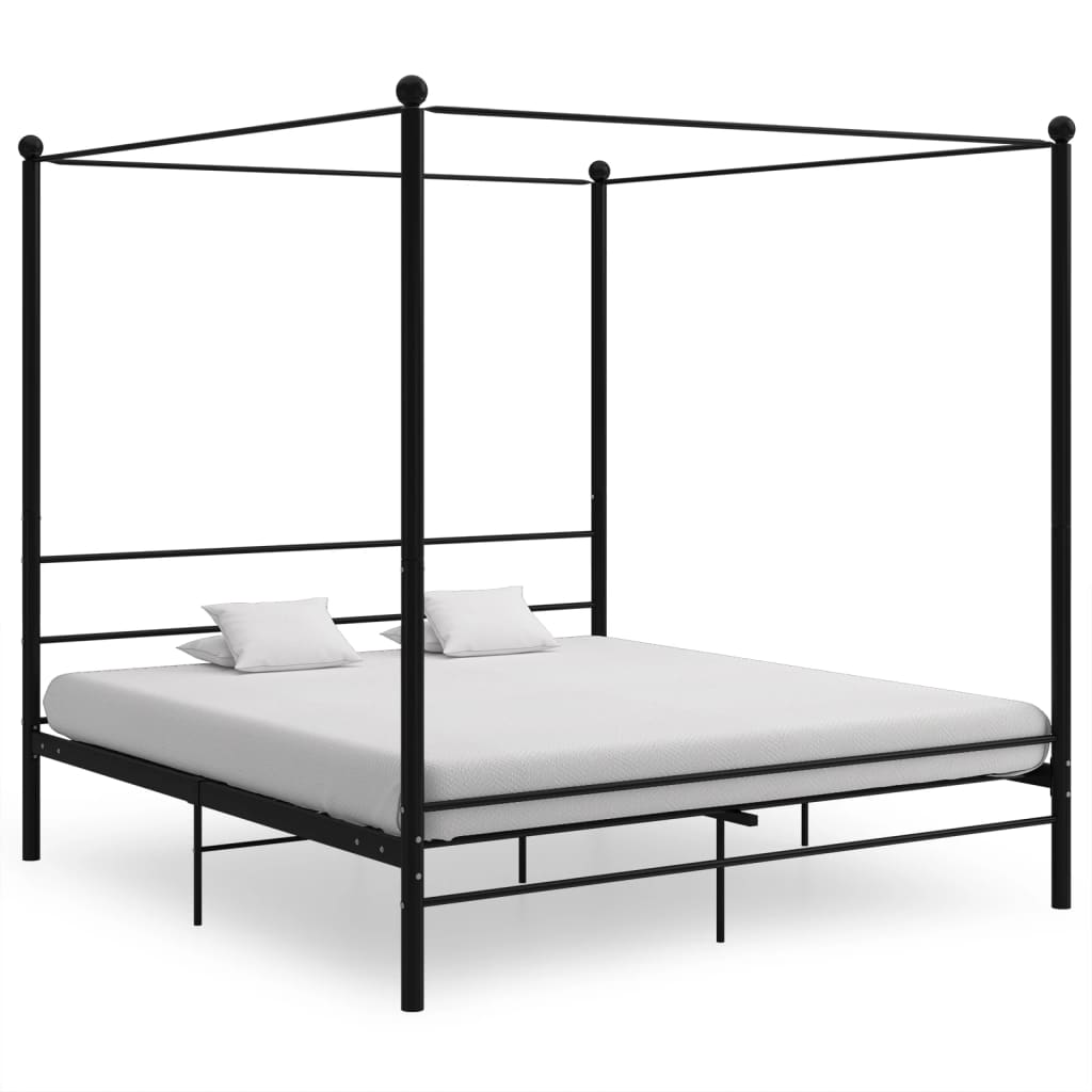Cadre de Lit Baldaquin en Métal Noir-Noir-200 x 200 cm-La-Fabrique-Industrielle