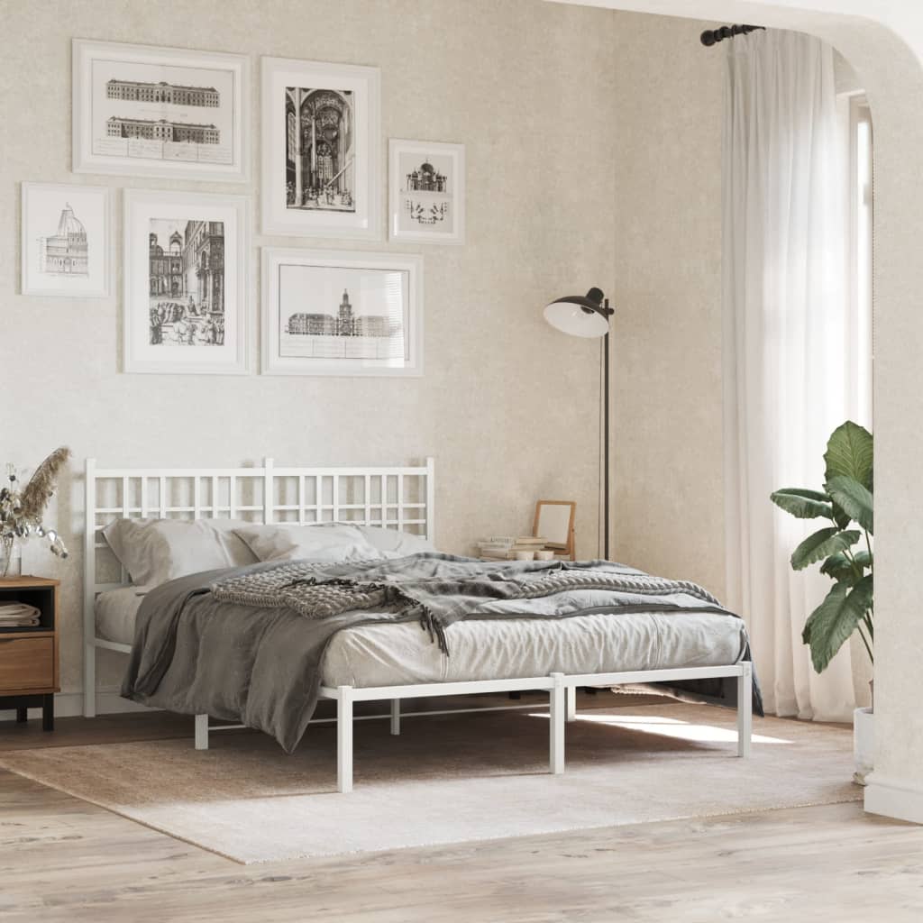 Cadre de Lit Double Industriel en Métal Noir-Blanc-avec tête de lit-140 x 190 cm-La-Fabrique-Industrielle
