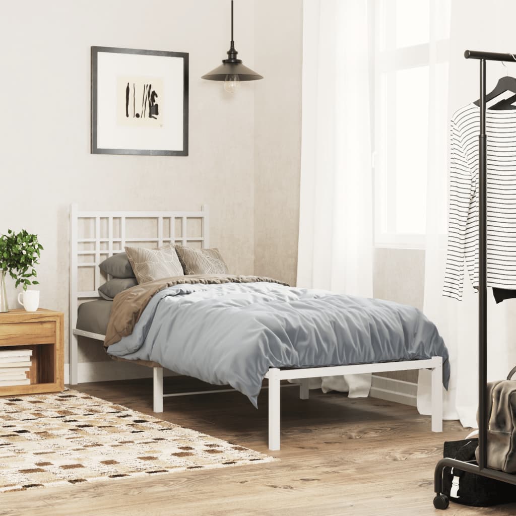 Cadre de Lit Double Industriel en Métal Noir-Blanc-avec tête de lit-75 x 190 cm-La-Fabrique-Industrielle