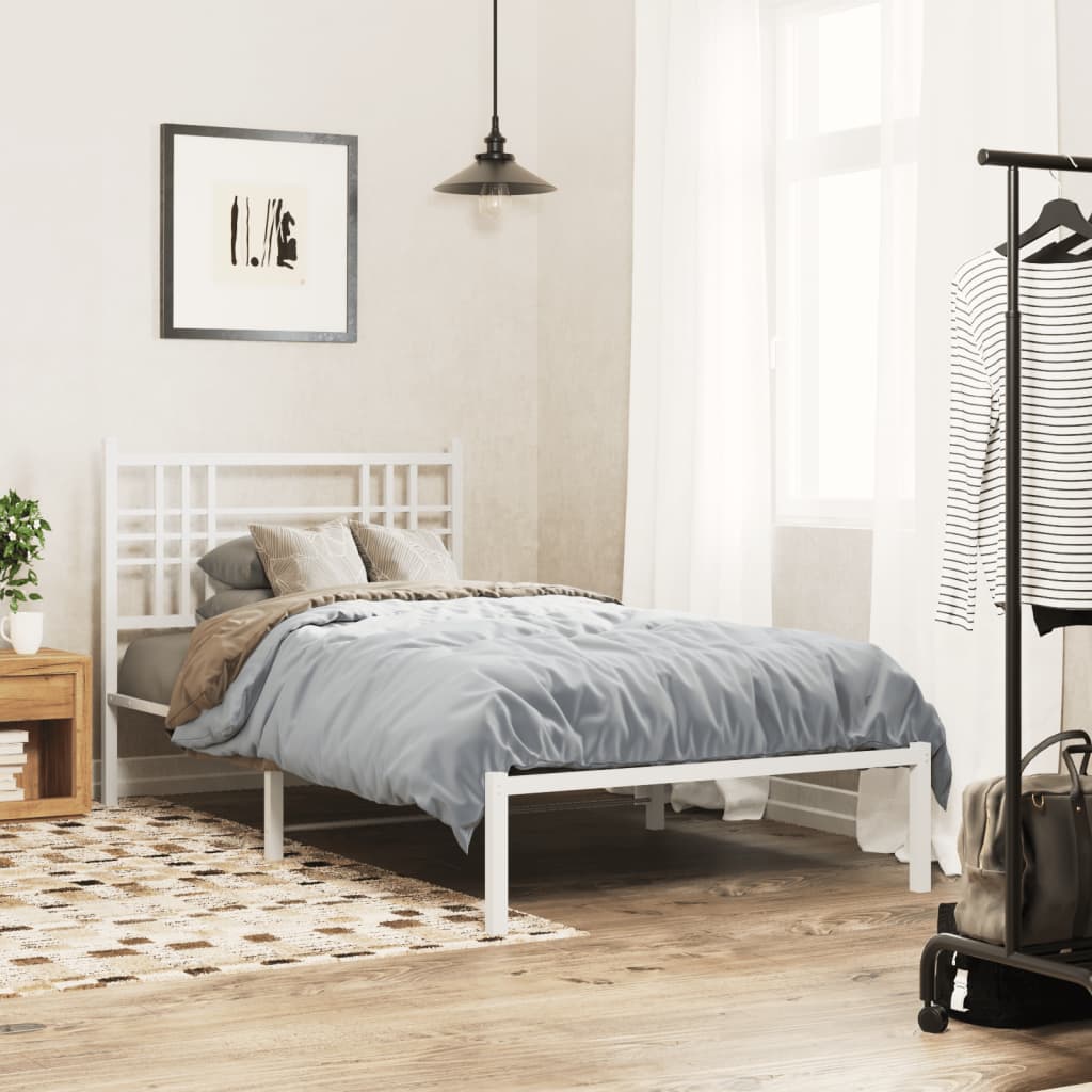 Cadre de Lit Double Industriel en Métal Noir-Blanc-avec tête de lit-90 x 190 cm-La-Fabrique-Industrielle