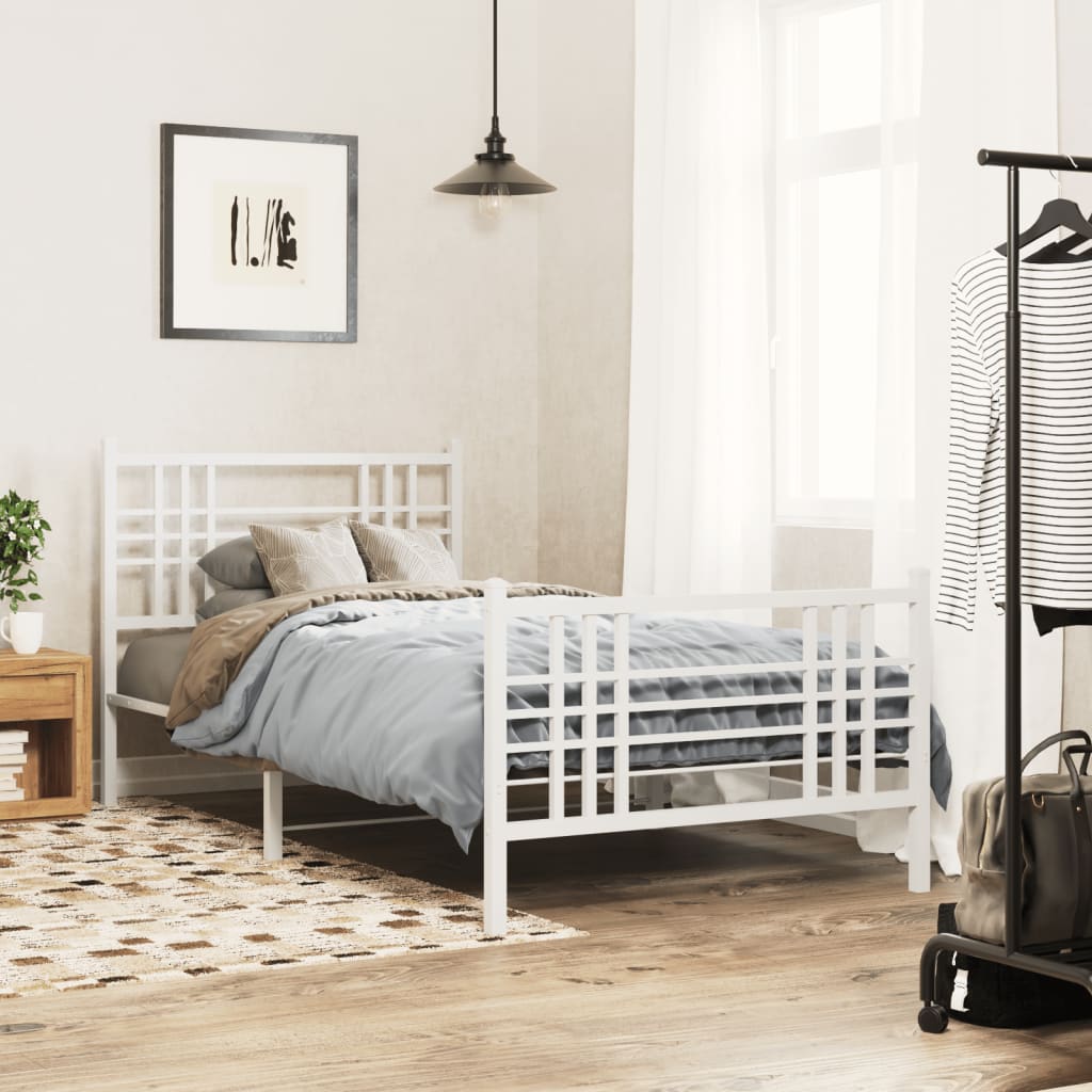 Cadre de Lit Double Industriel en Métal Noir-Blanc-avec tête de lit et pied de lit-107 x 203 cm-La-Fabrique-Industrielle