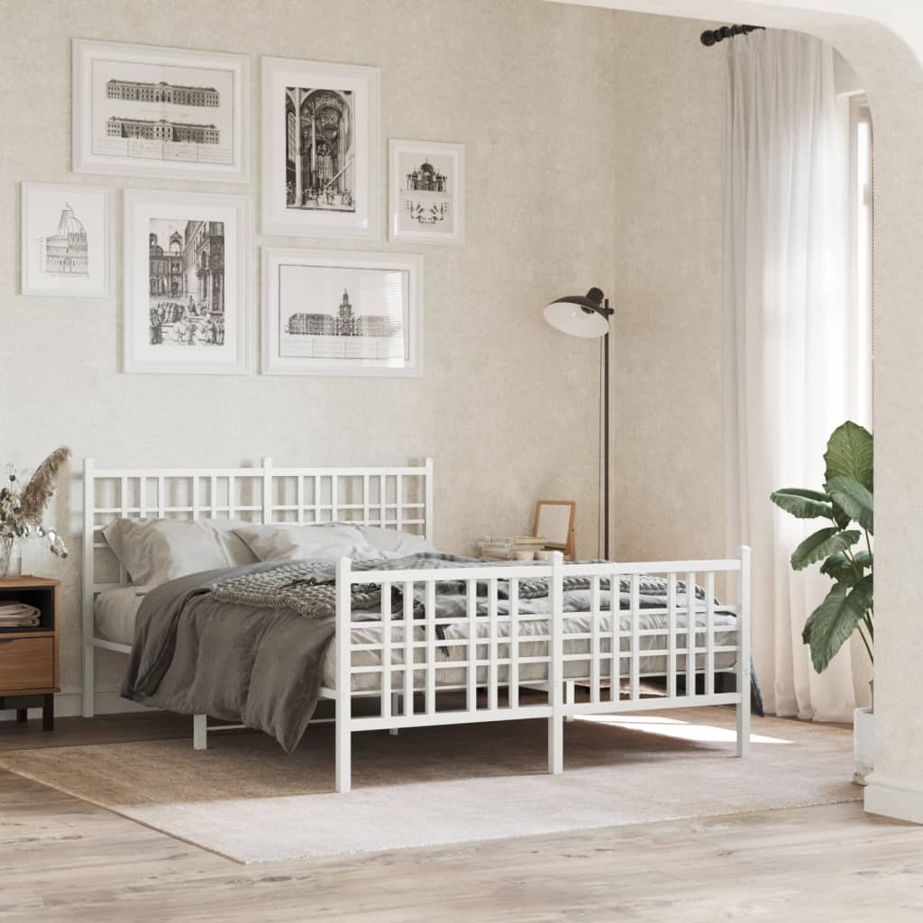 Cadre de Lit Double Industriel en Métal Noir-Blanc-avec tête de lit et pied de lit-140 x 190 cm-La-Fabrique-Industrielle
