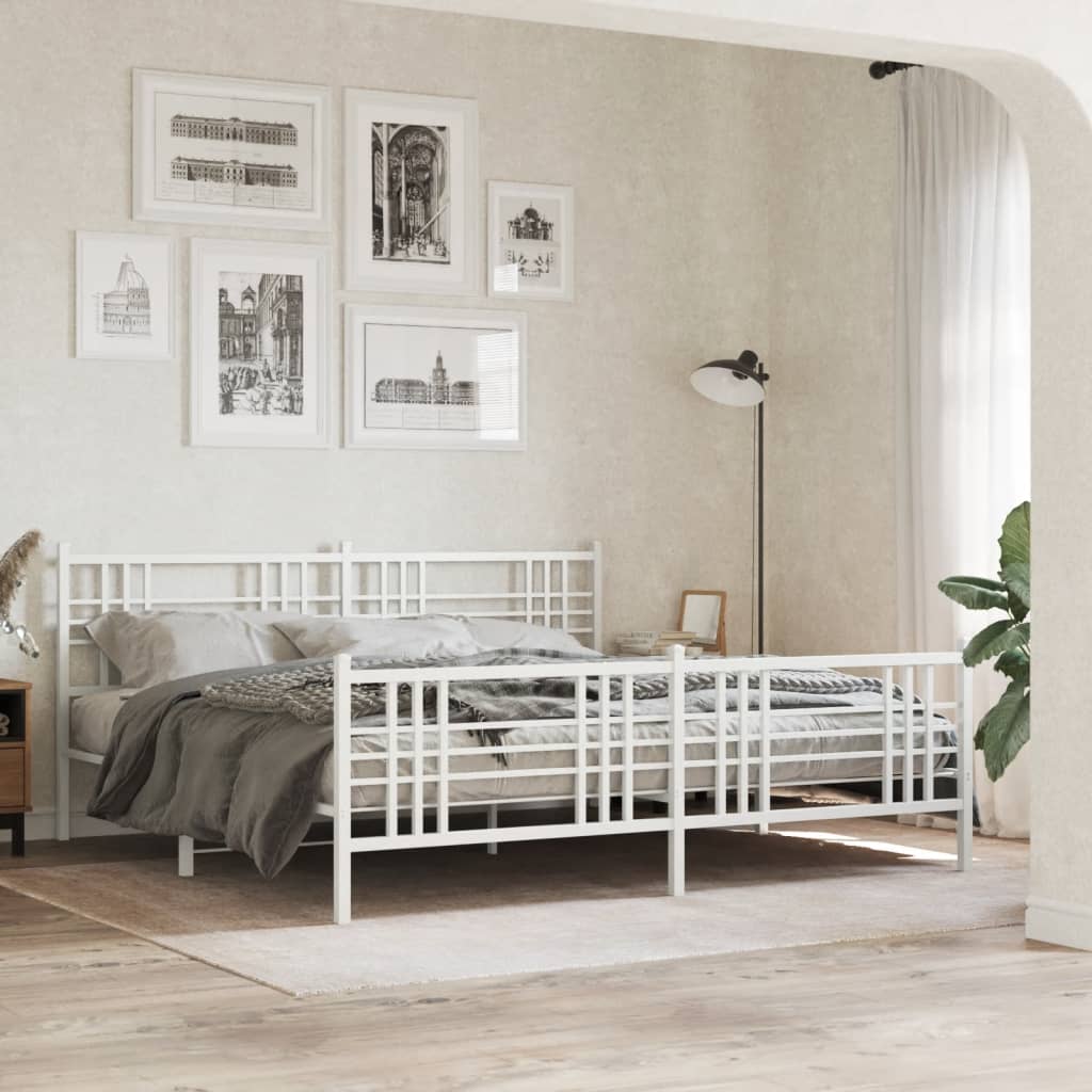 Cadre de Lit Double Industriel en Métal Noir-Blanc-avec tête de lit et pied de lit-193 x 203 cm-La-Fabrique-Industrielle