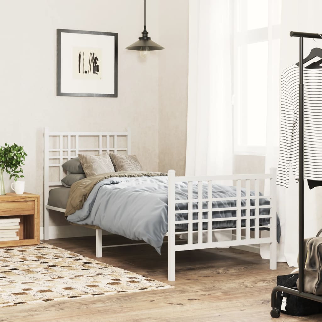 Cadre de Lit Double Industriel en Métal Noir-Blanc-avec tête de lit et pied de lit-75 x 190 cm-La-Fabrique-Industrielle