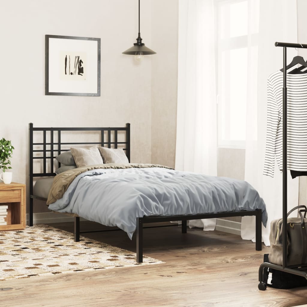 Cadre de Lit Double Industriel en Métal Noir-Noir-avec tête de lit-107 x 203 cm-La-Fabrique-Industrielle